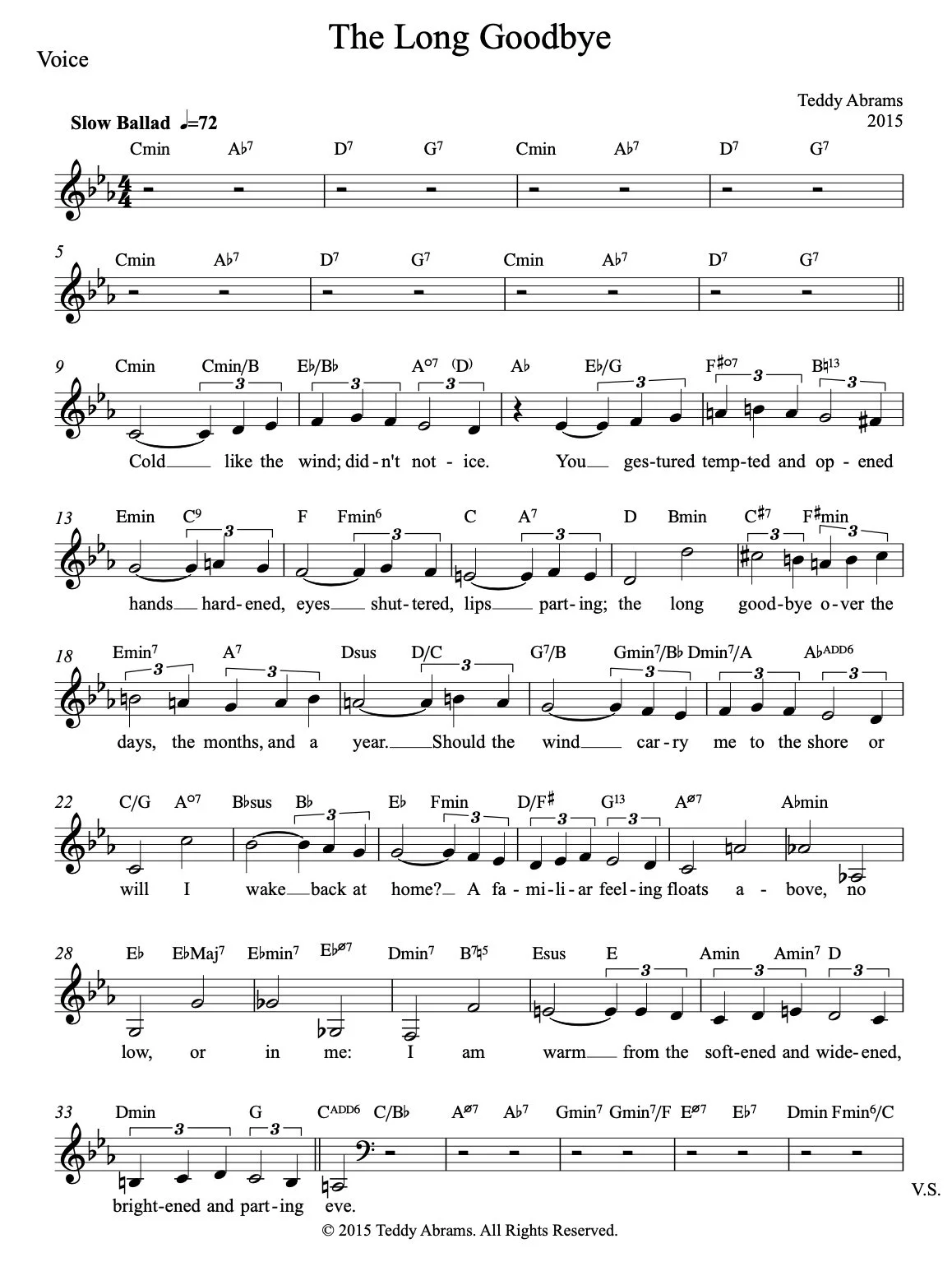 The Long Goodbye - Vocal Part/Lead Sheet — Teddy Abrams